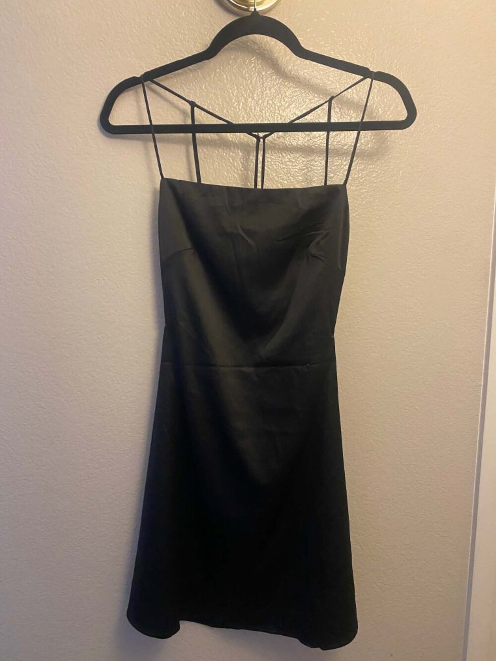 Beige Botany Black Satin Cocktail Party Bodycon Dress Side Cutout Size Medium